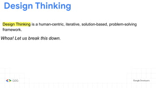 Design Thinking is a human-centric, iterative, solution-based, problem-solving
framework.
Whoa! Let us break this down.
Design Thinking
 