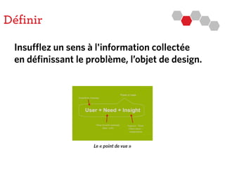 Définir
Insufflez un sens à l'information collectée
en définissant le problème, l’objet de design.
Le « point de vue »
 
