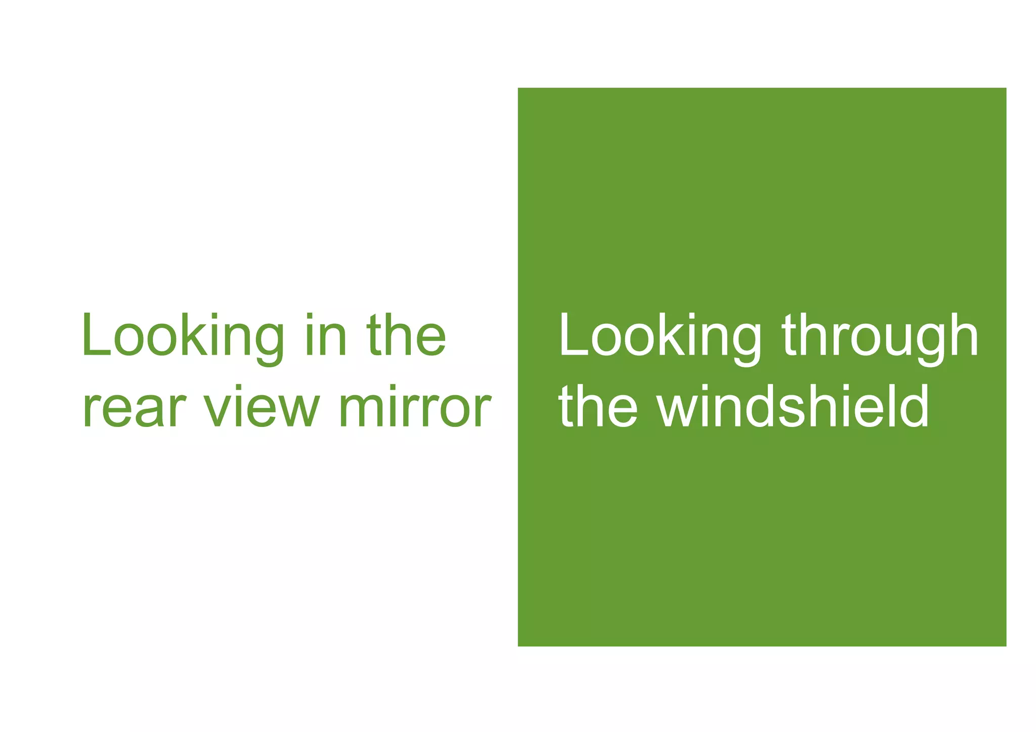 Looking in the     Looking through
rear view mirror   the windshield
 