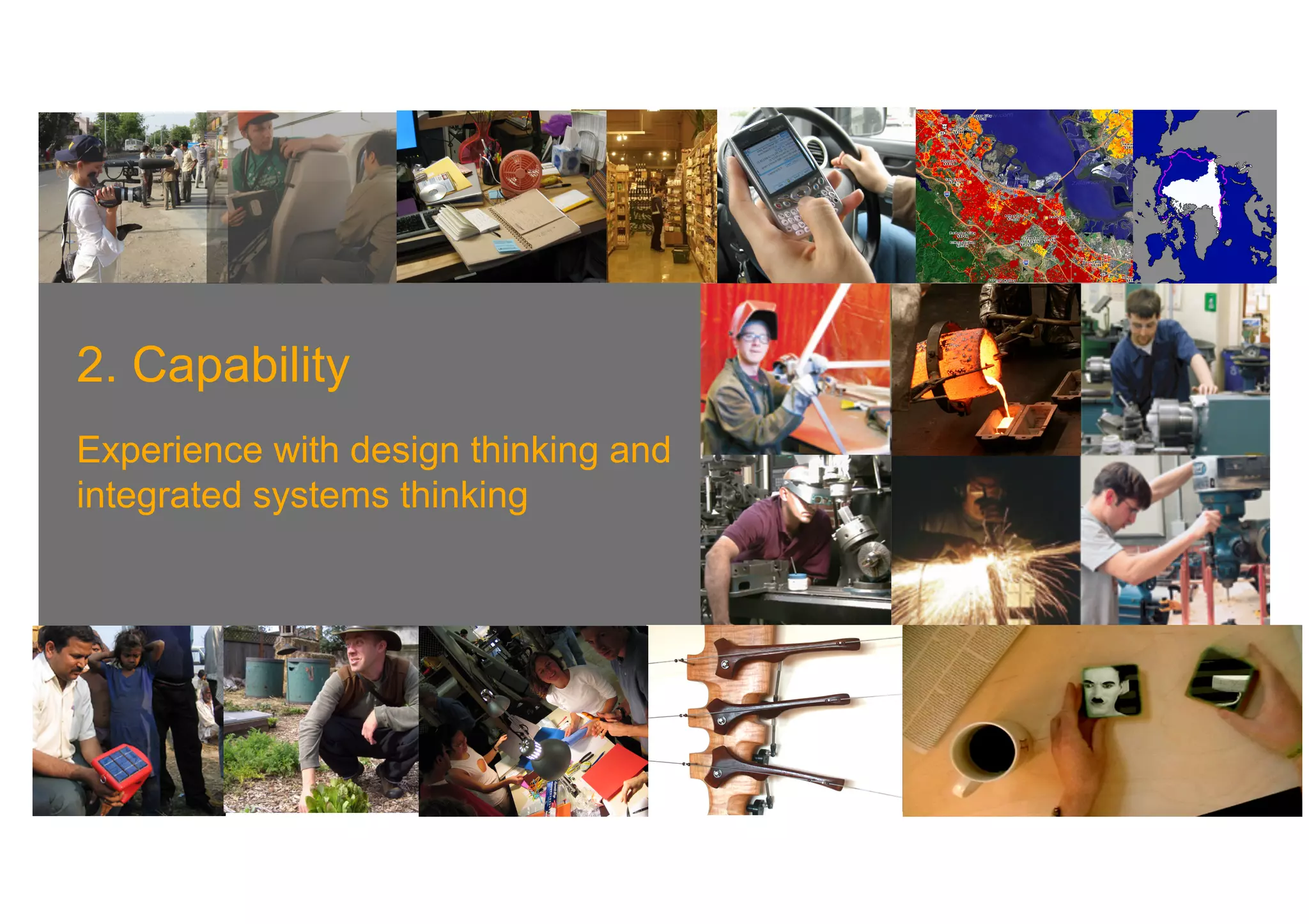 2. Capability
Experience with design thinking and
integrated systems thinking




                                      Banny Banerjee, Stanford University
 