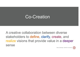 Co-Creation


A creative collaboration between diverse
stakeholders to define, clarify, create, and
realize visions that p...