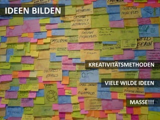 IDEEN BILDEN




               KREATIVITÄTSMETHODEN

                   VIELE WILDE IDEEN


                           MASSE!!!
 