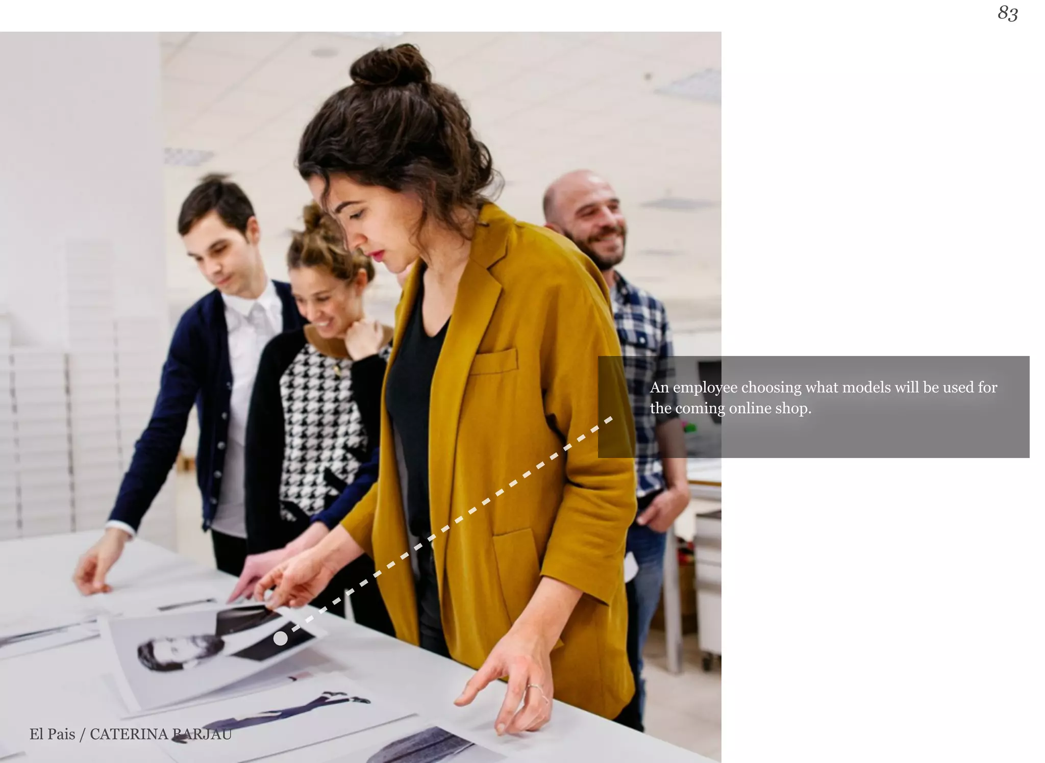 83 
An employee choosing what models will be used for 
the coming online shop. 
El Pais / CATERINA BARJAU 
 