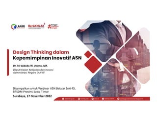 Design Thinking dalam
Kepemimpinan Inovatif ASN
humas_lan LAN_RI Humas LAN RI Lembaga Administrasi Negara RI
www.lan.go.id...