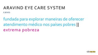 ARAVIND EYE CARE SYSTEM
fundada para explorar maneiras de oferecer
atendimento médico nos países pobres ||
extrema pobreza
cases
 