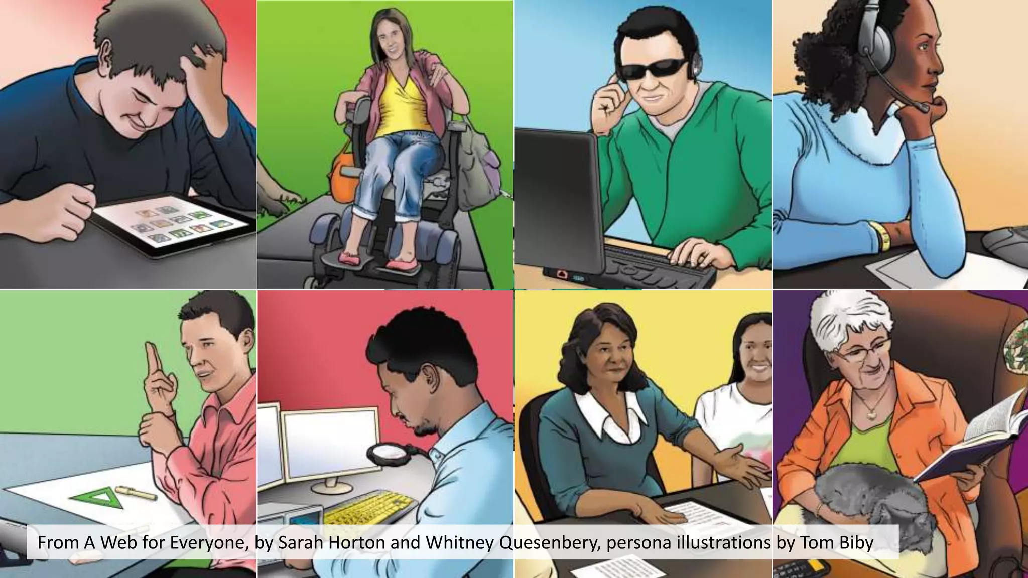 From A Web for Everyone, by Sarah Horton and Whitney Quesenbery, persona illustrations by Tom Biby
 