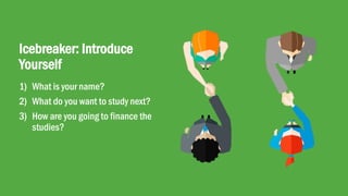 Copyright © 2018 IQbusiness
2
Icebreaker: Introduce
Yourself
1) What is your name?
2) What do you want to study next?
3) How are you going to finance the
studies?
 
