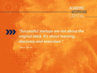 "Successful startups are not about the
original ideia. It’s about learning,
discovery and execution."
Steve Blank
 