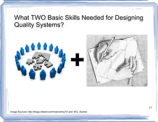 What TWO Basic Skills Needed for Designing
   Quality Systems?




                                                                        13
Image Sources: http://blogs.intland.com/main/entry/15 and M.C. Escher
 