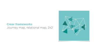 Crear frameworks
Journey map, relational map, 2x2
 
