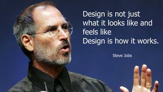 Design is not just
what it looks like and
feels like
Design is how it works.
Steve Jobs
 