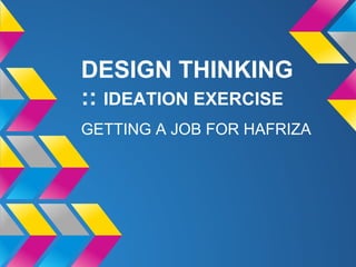 DESIGN THINKING
:: IDEATION EXERCISE
GETTING A JOB FOR HAFRIZA
 