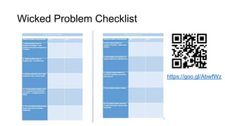 Wicked Problem Checklist
https://goo.gl/AbwfWz
 