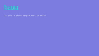Desirable
Is this a place people want to work?
 
