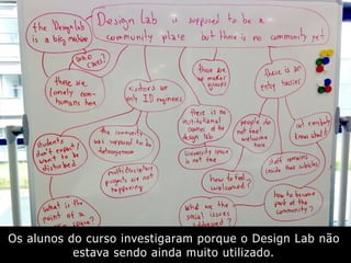 Os alunos do curso investigaram porque o Design Lab não
estava sendo ainda muito utilizado.
 