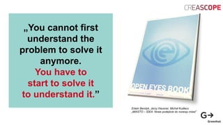 Edwin Bendyk, Jerzy Hausner, Michał Kudłacz
„MIASTO – IDEA. Nowe podejście do rozwoju miast”
„You cannot first
understand the
problem to solve it
anymore.
You have to
start to solve it
to understand it.”
 