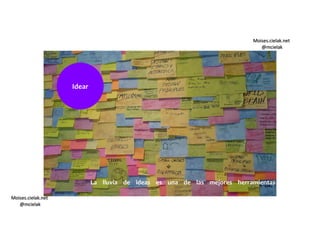 Moises.cielak.net
@mcielak
Moises.cielak.net
@mcielak
Idear
La lluvia de ideas es una de las mejores herramientas para idear
 