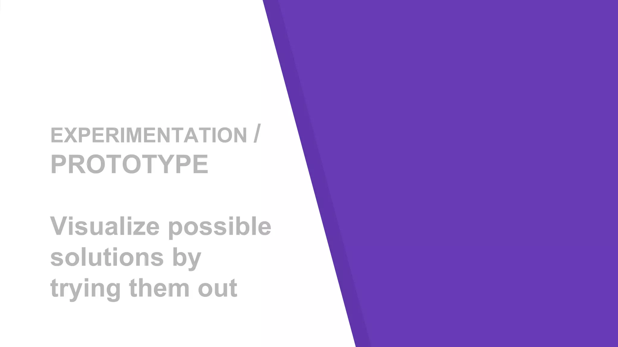 EXPERIMENTATION /
PROTOTYPE
Visualize possible
solutions by
trying them out
 