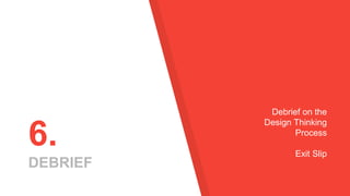 6.
DEBRIEF
Debrief on the
Design Thinking
Process
Exit Slip
 