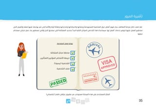 35
‫المرور‬ ‫تأشيرة‬
‫ببناء‬ ‫التعاطف‬ ‫مرحلة‬ ‫خالل‬ ‫قمت‬ ‫لقد‬
‫فهم‬
‫أفضل‬
‫التي‬ ‫والفرص‬ ‫فعله‬ ‫عليها‬ ‫وما‬ ‫بها‬ ‫تمر‬ ‫التي‬ ‫واأللم‬ ‫الرضا‬ ‫ونقاط‬ ‫وتحدياتها‬ ‫واحتياجاتها‬ ‫ورغباتها‬ ‫المستهدفة‬ ‫الشخصية‬ ‫حول‬
‫خدمات‬ ‫لتوفير‬ ‫عليها‬ ‫العمل‬ ‫تستطيع‬
‫أفضل‬
‫عم‬ ‫بناء‬ ‫تستطيع‬ ‫والتي‬ ‫الحل‬ ‫تستحق‬ ‫التي‬ ‫المشكلة‬ ‫بتحديد‬ ‫لتبدأ‬ ‫التالية‬ ‫المراحل‬ ‫في‬ ‫كله‬ ‫هذا‬ ‫سيساعدك‬ .‫لها‬
‫م‬ ‫تجاري‬ ‫ل‬
‫ستدام‬
‫حولها‬
.
‫مستوح‬ ‫المرحلة‬ ‫هذه‬ ‫في‬ ‫المستخدم‬ ‫المثال‬
‫ى‬
)‫(ترانسباي‬ ‫ناشئ‬ ‫عراقي‬ ‫مشروع‬ ‫من‬
:‫المقدمة‬ ‫فصل‬ ‫نهاية‬
.‫المشكلة‬ ‫مجال‬ ‫مخطط‬
.‫المتأثرين‬/‫المؤثرين‬ ‫األشخاص‬ ‫خريطة‬
.)‫(برسونا‬ ‫الشخصية‬
.‫الشخصية‬ ‫ملف‬
 