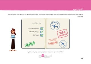 48
‫المرور‬ ‫تأشيرة‬
‫التحديد‬ ‫مرحلة‬ ‫نهاية‬ ‫في‬
‫قمت‬ ‫لقد‬ ،
‫ا‬ ‫بتحليل‬
‫المرحلة‬ ‫من‬ ‫عليها‬ ‫حصلت‬ ‫التي‬ ‫لمعلومات‬
‫بناء‬ .‫حلها‬ ‫تحاول‬ ‫التي‬ ‫المشكلة‬ ‫لتحديد‬ ‫السابقة‬
‫نظرك‬ ‫وجهة‬ ‫على‬
،
‫مرحلة‬ ‫الى‬ ‫ستنتقل‬
‫األفكار‬ ‫توليد‬
.
‫مستوح‬ ‫المرحلة‬ ‫هذه‬ ‫في‬ ‫المستخدم‬ ‫المثال‬
‫ى‬
)‫(هيلي‬ ‫ناشئ‬ ‫عراقي‬ ‫مشروع‬ ‫من‬
:‫المقدمة‬ ‫فصل‬ ‫نهاية‬
.‫الداخلية‬ ‫المعلومات‬
.‫المشكلة‬ ‫تأطير‬ ‫بيان‬
.‫النظر‬ ‫وجهة‬
 