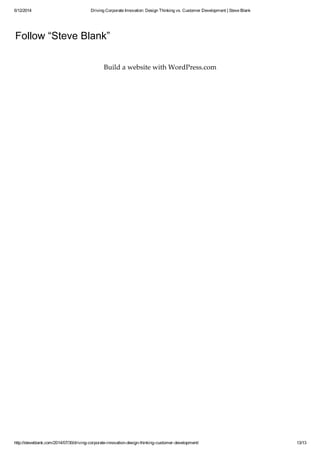 Design thinking vs. Customer Development - Steve Blank