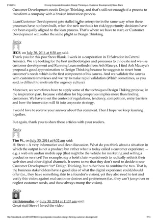 Design thinking vs. Customer Development - Steve Blank