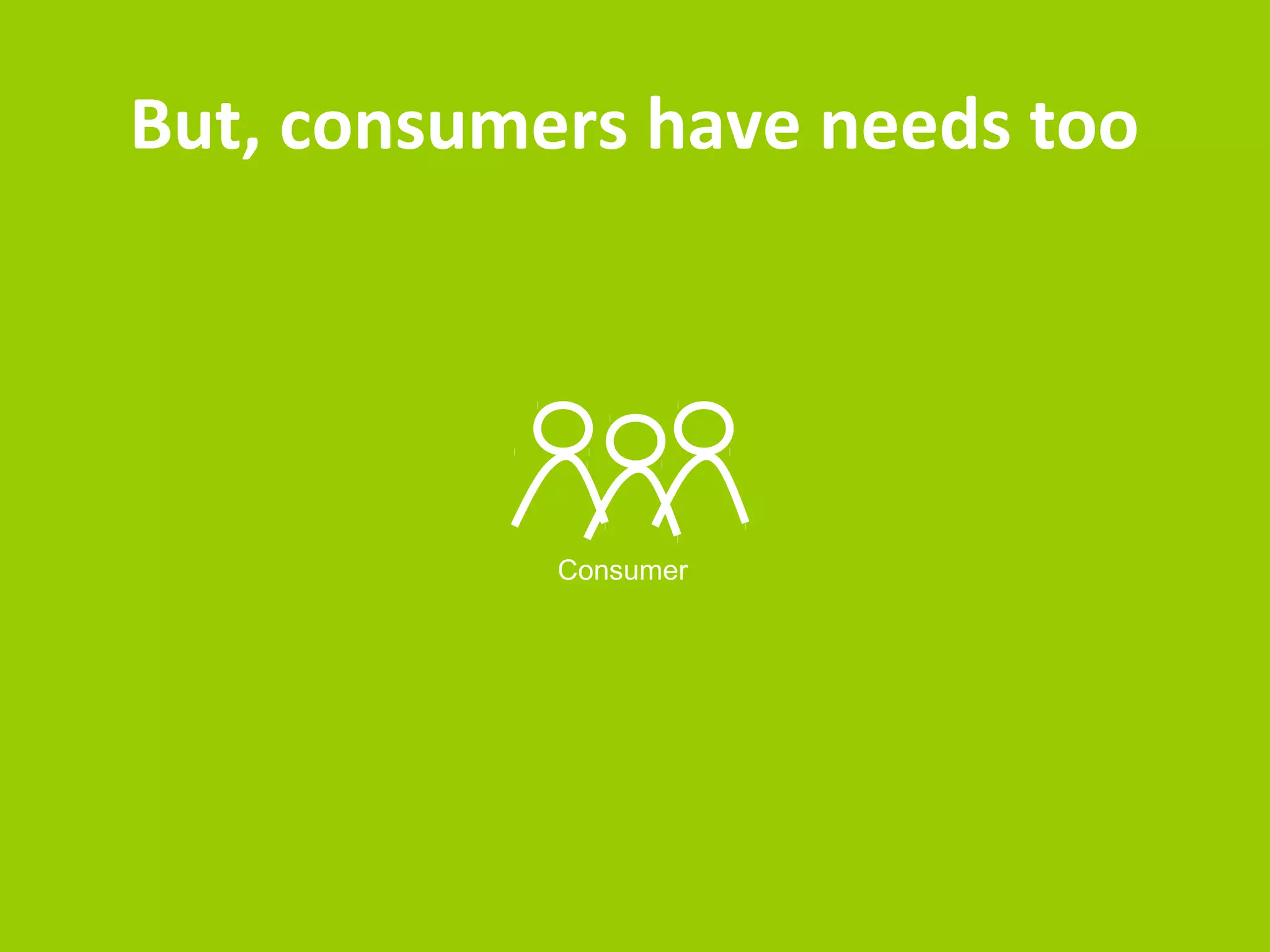 But, consumers have needs too 
Consumer 
 