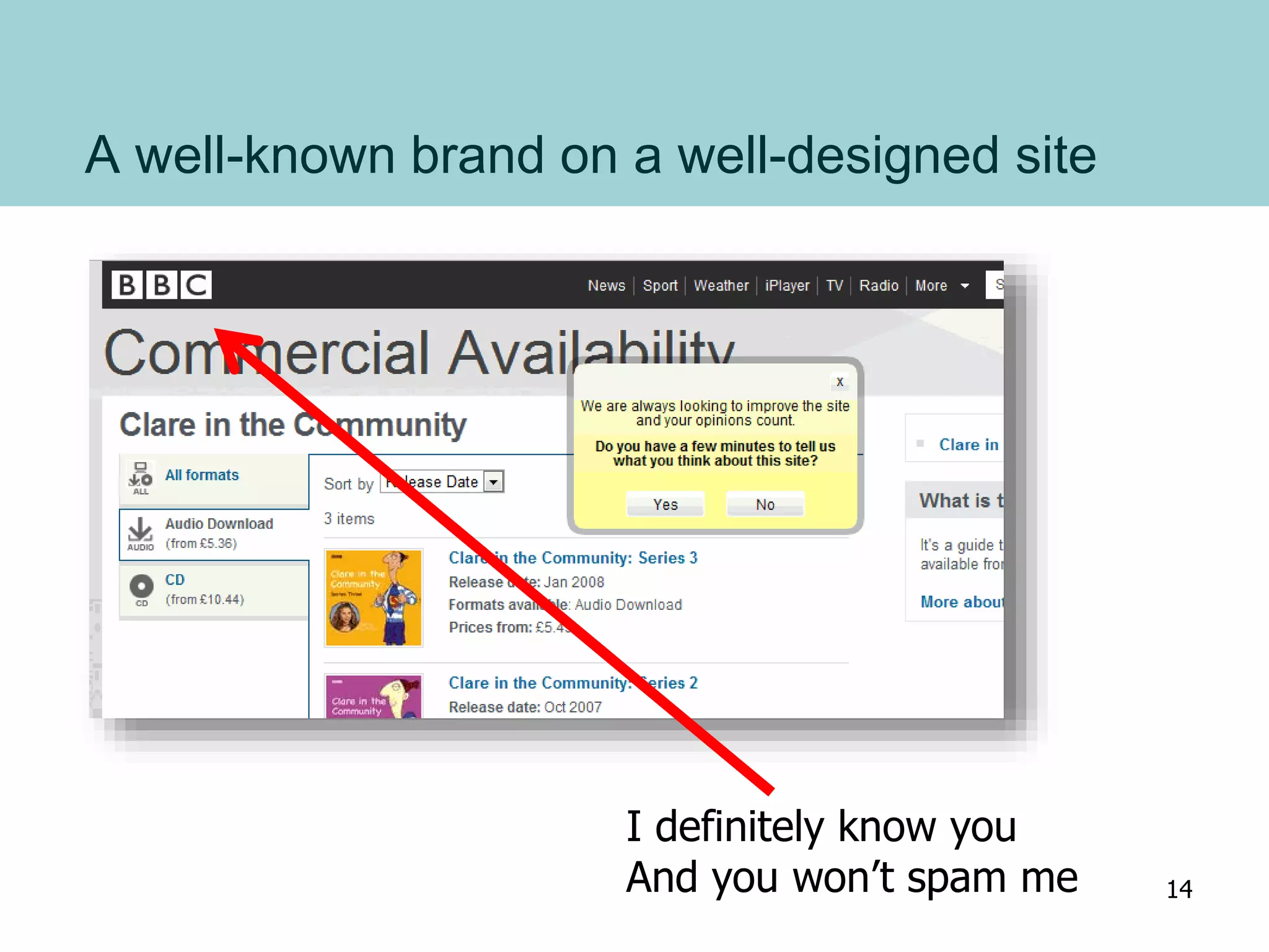 A well-known brand on a well-designed site
I definitely know you
And you won’t spam me 14
 