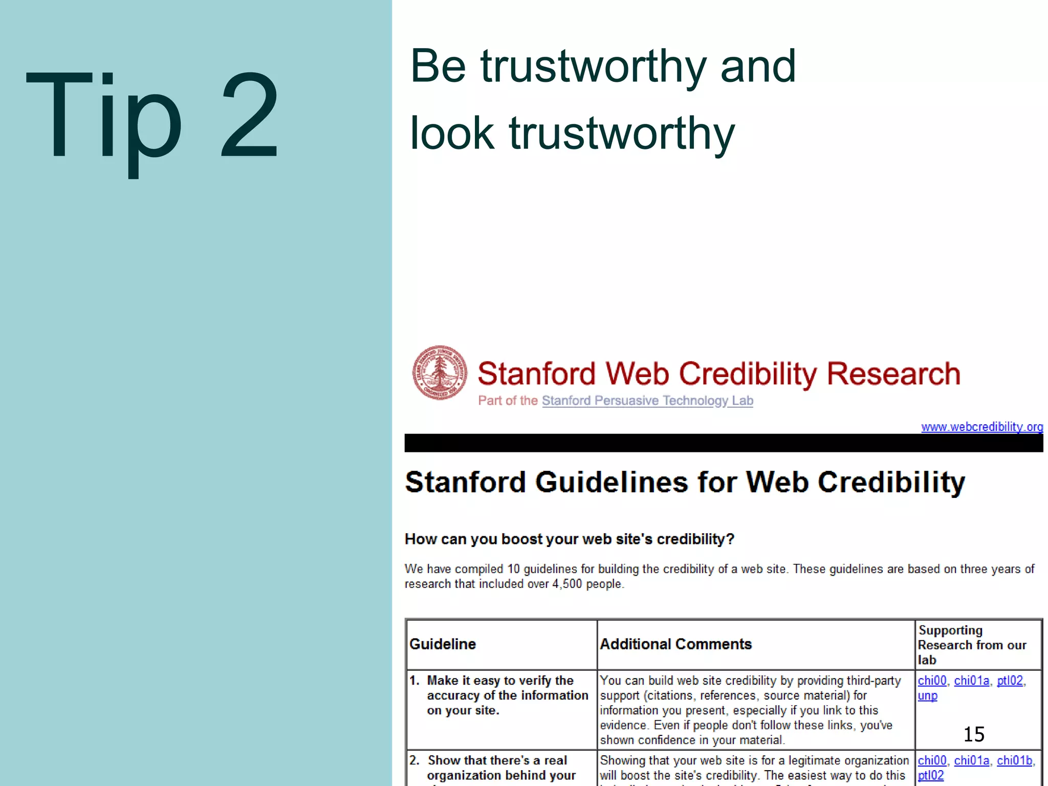 Tip 2
Be trustworthy and
look trustworthy
15
 