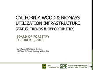 PACIFIC SOUTHWEST REGION
STATE & PRIVATE FORESTRY
USDA
FOREST SERVICE
CALIFORNIA WOOD & BIOMASS
UTILIZATION INFRASTRUCTURE
STATUS, TRENDS & OPPORTUNITIES
BOARD OF FORESTRY
OCTOBER 1, 2015
1
Larry Swan, U.S. Forest Service
R05 State & Private Forestry, Vallejo, CA
 