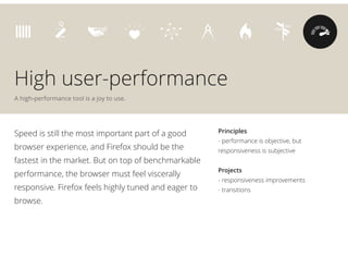 High user-performance
A high-performance tool is a joy to use.
Principles
- performance is objective, but
responsiveness i...