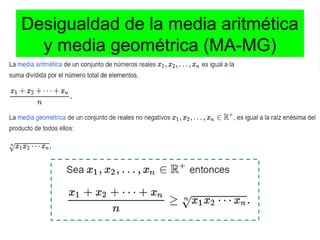 Desigualdad de la media aritmética
y media geométrica (MA-MG)
 