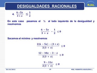 DESIGUALDADES RACIONALES

29/10/2013

16

RJAL

MSC. ROBERTO AGUILERA L.

 