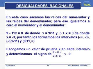 DESIGUALDADES RACIONALES

29/10/2013

17

RJAL

MSC. ROBERTO AGUILERA L.

 