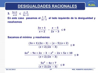 DESIGUALDADES RACIONALES

29/10/2013

19

RJAL

MSC. ROBERTO AGUILERA L.

 