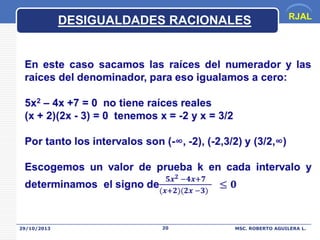 DESIGUALDADES RACIONALES

29/10/2013

20

RJAL

MSC. ROBERTO AGUILERA L.

 