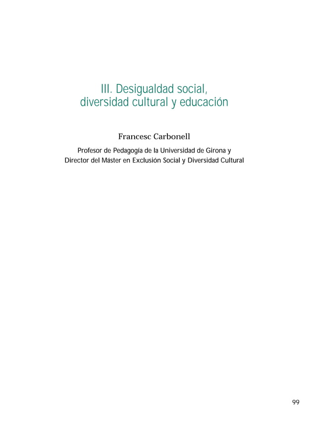 Desigualdad social, diversidad cultural y educacion