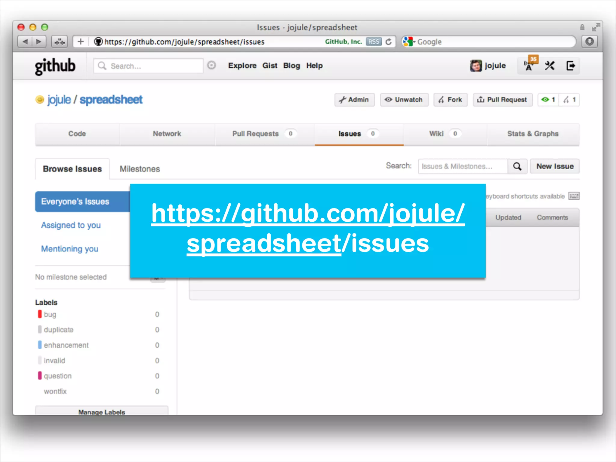 https://github.com/jojule/
   spreadsheet/issues
 