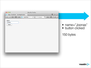 • name=”Joonas”
• button clicked
150 bytes
 
