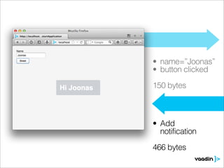 • name=”Joonas”
• button clicked
150 bytes



• Add
  notification
466 bytes
 