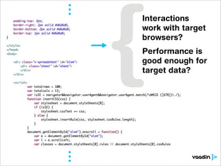 Interactions
work with target
browsers?
Performance is
good enough for
target data?
 