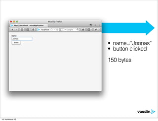 • name=”Joonas”
                    • button clicked
                    150 bytes




16. huhtikuuta 12
 
