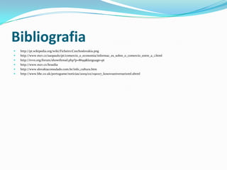 Bibliografiahttp://pt.wikipedia.org/wiki/Ficheiro:Czechoslovakia.pnghttp://www.mzv.cz/saopaulo/pt/comercio_e_economia/informac_es_sobre_o_comercio_entre_a_1.htmlhttp://tvvn.org/forum/showthread.php?p=8699&language=pthttp://www.mzv.cz/brasiliahttp://www.slovakiaconsulado.com.br/info_cultura.htmhttp://www.bbc.co.uk/portuguese/noticias/2009/02/090217_kosovoaniversarioml.shtml