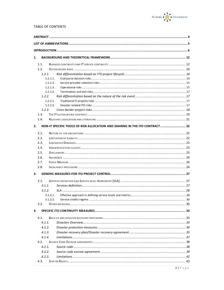 Master thesis table of contents sample