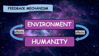 FEEDBACK MECHANISM
ENVIRONMENT
HUMANITY
affects affects
 