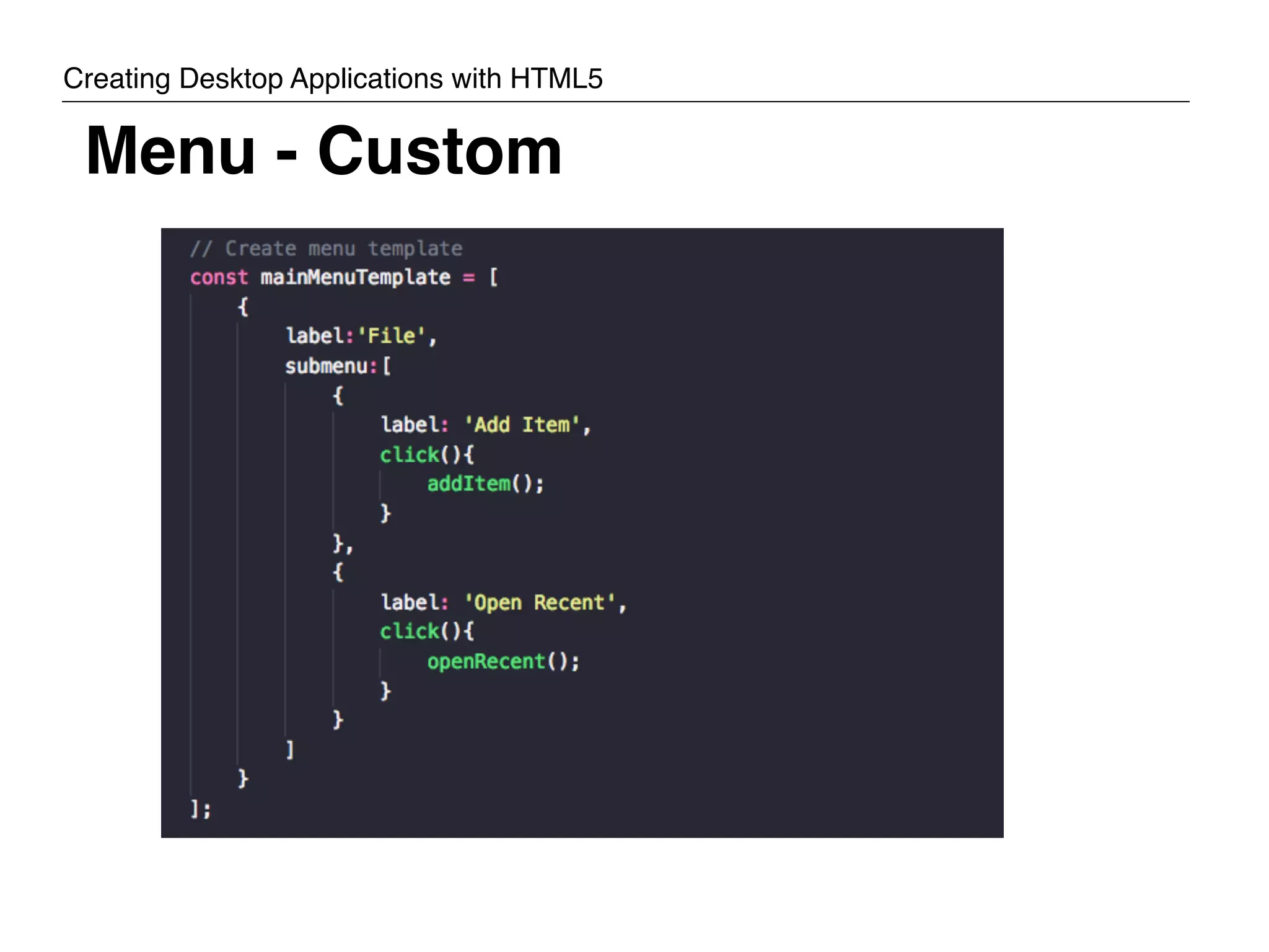 Menu - Custom Creating Desktop Applications with HTML5 