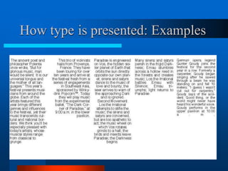 How type is presented: Examples
 