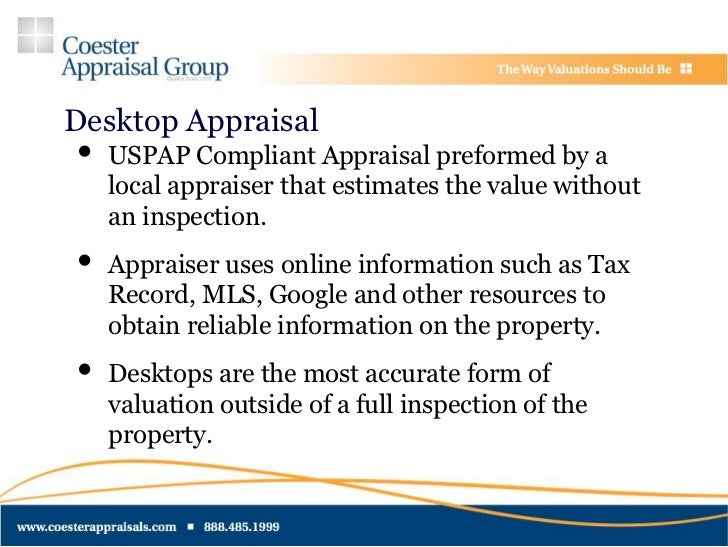 Reverse Mortgage Appraisals, Desktop Appraisal Process, Coester