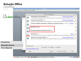 Solução Office
   LibreOffice
   3.5.X




5 Dicionários

Extensões Internas
Pré-configurado
 